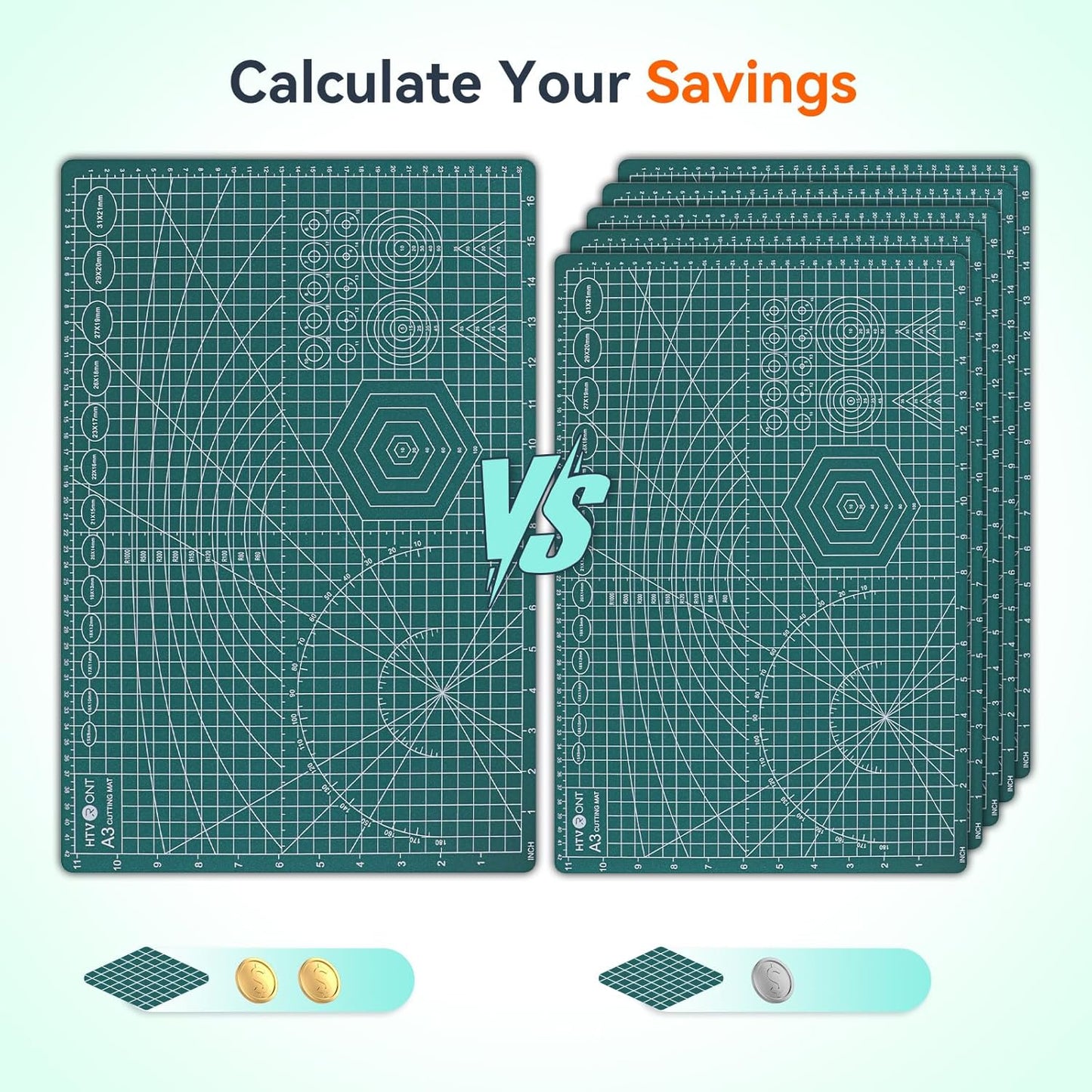 HTVRONT 5 Packs Self Healing Cutting Mat- 12" x 18” Double-Sided Cutting Mats for Crafts, A3 High-Density Sewing Mat with Grid for Fabric Quilting Modeling Hobby Scrapbooking Project