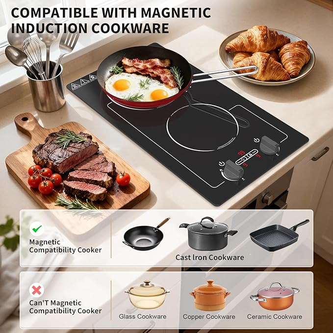 VBGK Induction Cooktop,110V 2300W 2 burner hot plate with Knob Control,9 Power Levels, Kids Lock & Timer,LED touch control,Overheat Protection Electric stove,2 burner induction cooktop