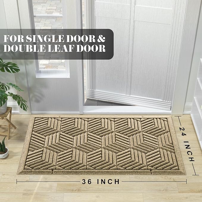 Yimobra Extra Large Door Mat 36x24, All-Season Waterproof Outdoor Mats for Front Door Entrance with Drainage Holes, Heavy Duty Non-Slip Doormat for Garage Patio Entryway Indoor, Beige