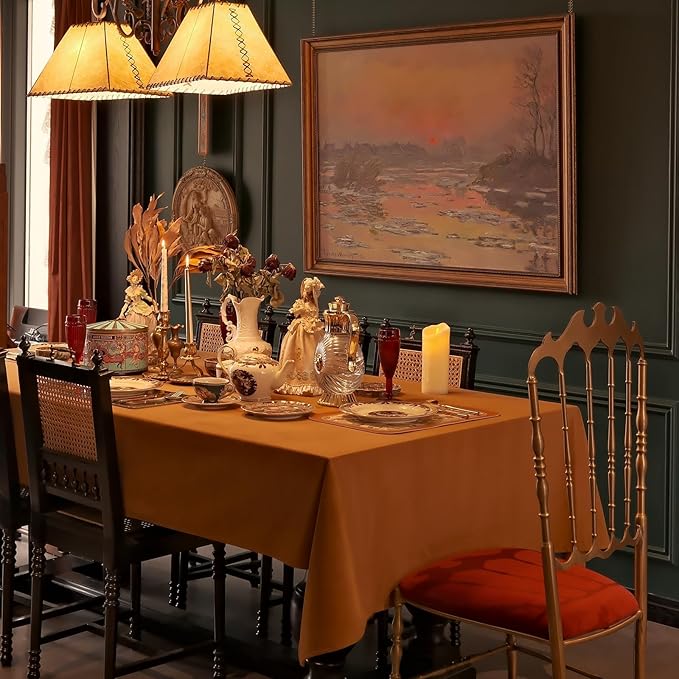 Rectangle Velvet Tablecloth 72 x 54 Inch, Waterproof Spillproof Washable Table Cloth, Soft Table Cover for Fall Thanksgiving Halloween Dining Kitchen Party - Caramel