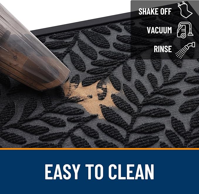 OLANLY Door Mat Indoor Outdoor Entrance, 36x24, Waterproof All-Weather All-Season Doormat, Sturdy Natural Rubber, Stain and Fade Resistant, Low Profile, Easy Clean Patio Entryway Mat, Black