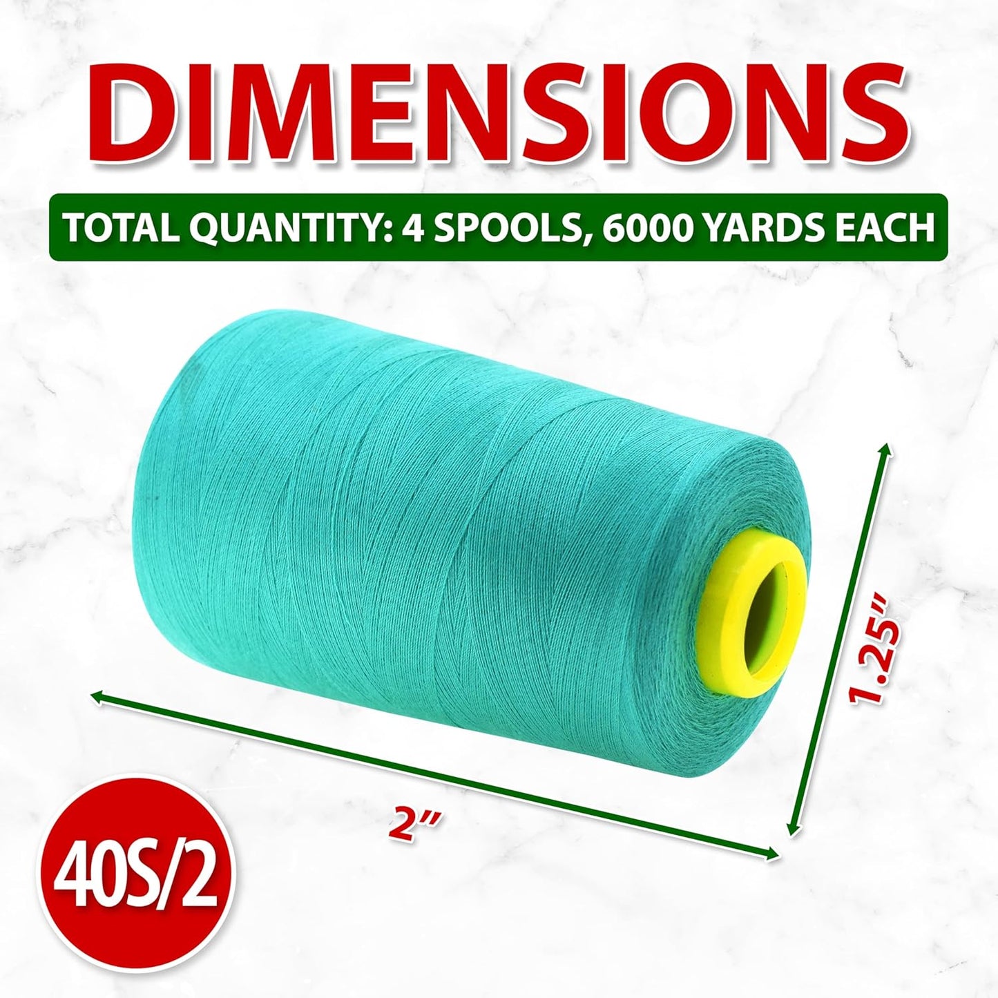 Mandala Crafts 4 Pack of Serger Threads Cones Spools - 40S/2 24000 Yards Polyester Aqua Threads for Sergers Machine and Overlock Quilting Sewing Machine