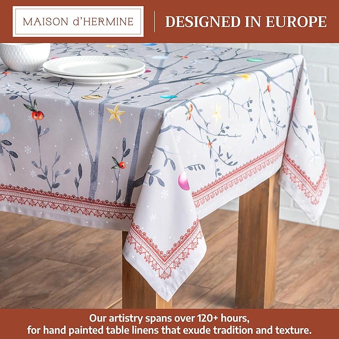 Maison d' Hermine Table Cloth Rectangle Table 100% Cotton 70 x 120 Inches Fall Tablecloth Reusable Everyday Use for Thanksgiving Christmas Decorations Dining Farmhouse Party (Fairy Christmas)