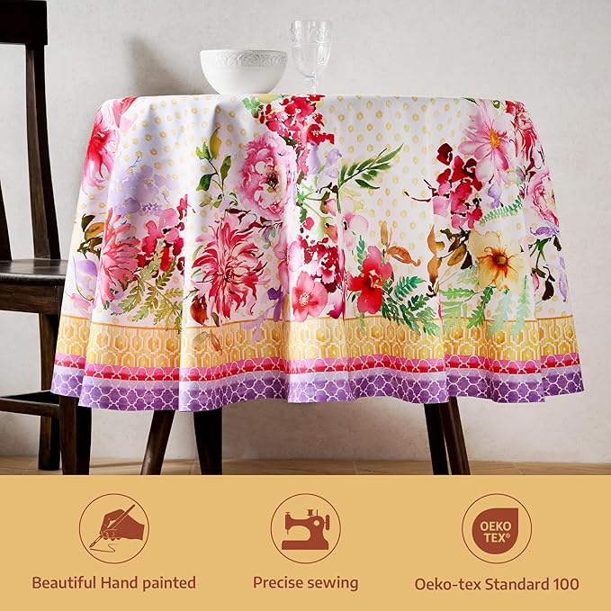 Maison d'Hermine Premium Table Cloth Round Table 100% Cotton 70 Inches Tablecloth Reusable Decorative Everyday Use for Dining Room, Farmhouse, Home, Party, Festive & Wedding - Summer Joy