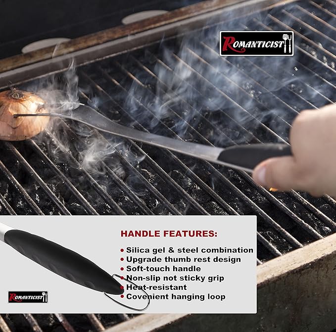 ROMANTICIST 4pcs Heavy Duty Grill Accessories for Top Chef - Professional Grill Tool Set & Basic BBQ Tools for Backyard Restaurant Outdoor Kitchen - Deluxe Grill Gift for Dad on Father’s Day Christmas