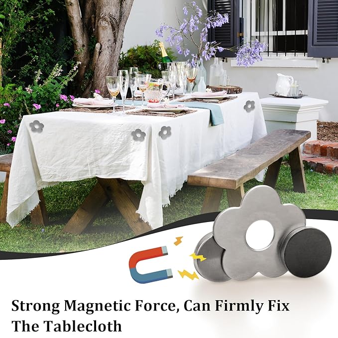 8 Pcs Magnetic Weights for Tablecloths, Stainless Steel Pendants Flower Shaped Windproof Magnetic Weights for Outdoor Curtains, Outdoor Tablecloths