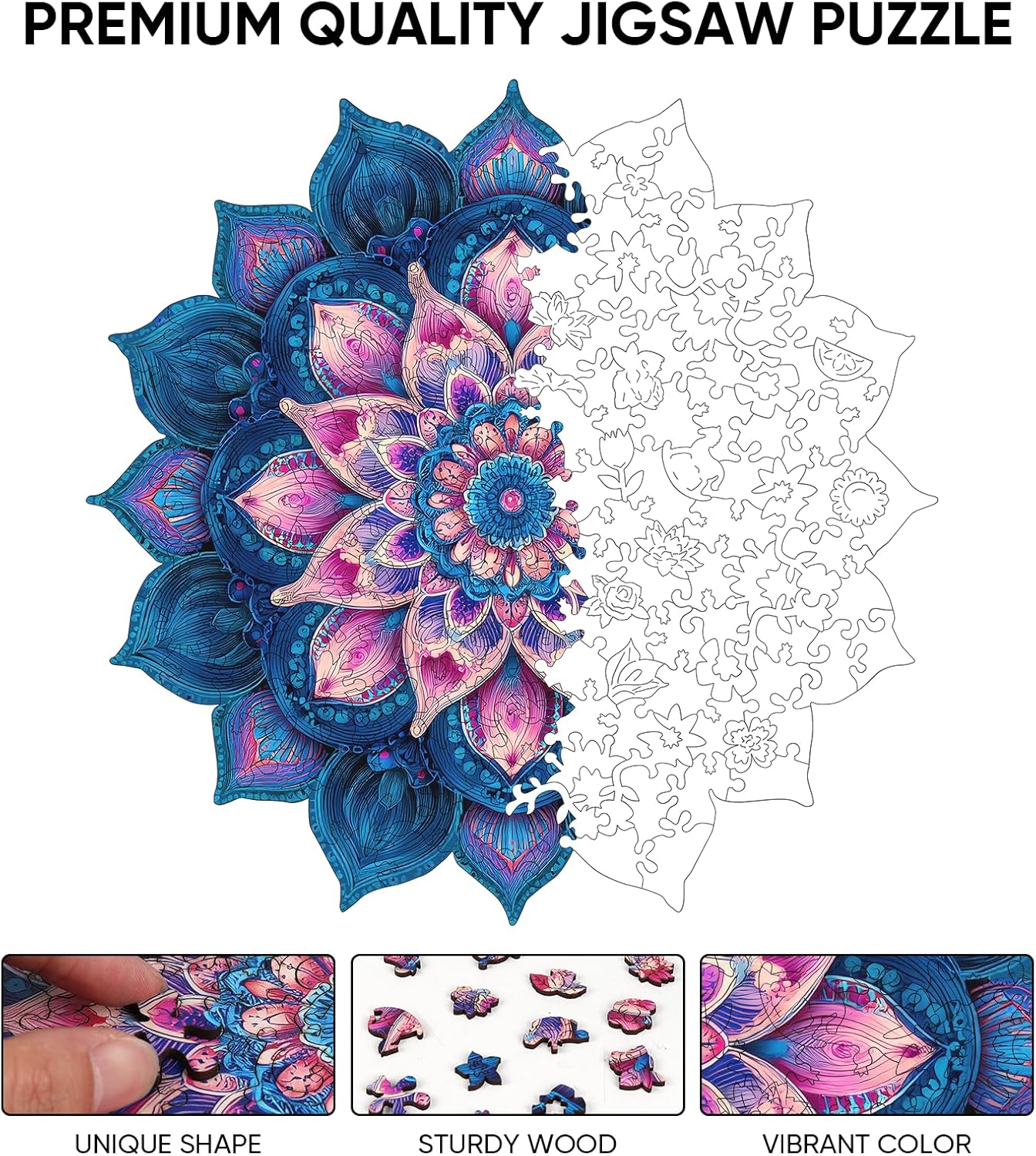 Wooden Puzzles for Adults, Mandela Lotus Adult Puzzles 192 Pieces, Wooden Jigsaw Puzzles Unique Shape, Best Gifts for Adults Family Game, 11.1x11.2 inch