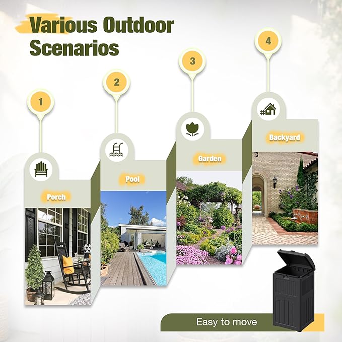 Devoko 33 Gallon Outdoor Trash Can with Dual Lid, Heavy Duty Waterproof Resin Garbage Bins Outside, Hideaway Waste Bins for Patio, Outside Pool, Backyard and Deck (2, Black)
