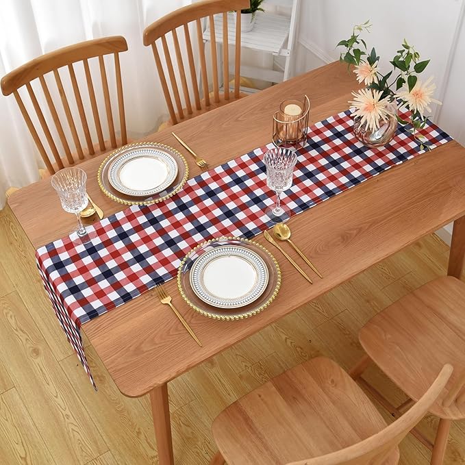 Waterproof Checkered Tablecloth Runner Fabric - Rectangle 12x108 Inch Classic Gingham Buffalo Plaid Table Cloth for Indoor/Outdoor Use - Table Cover for Kitchen, BBQs, and Parties