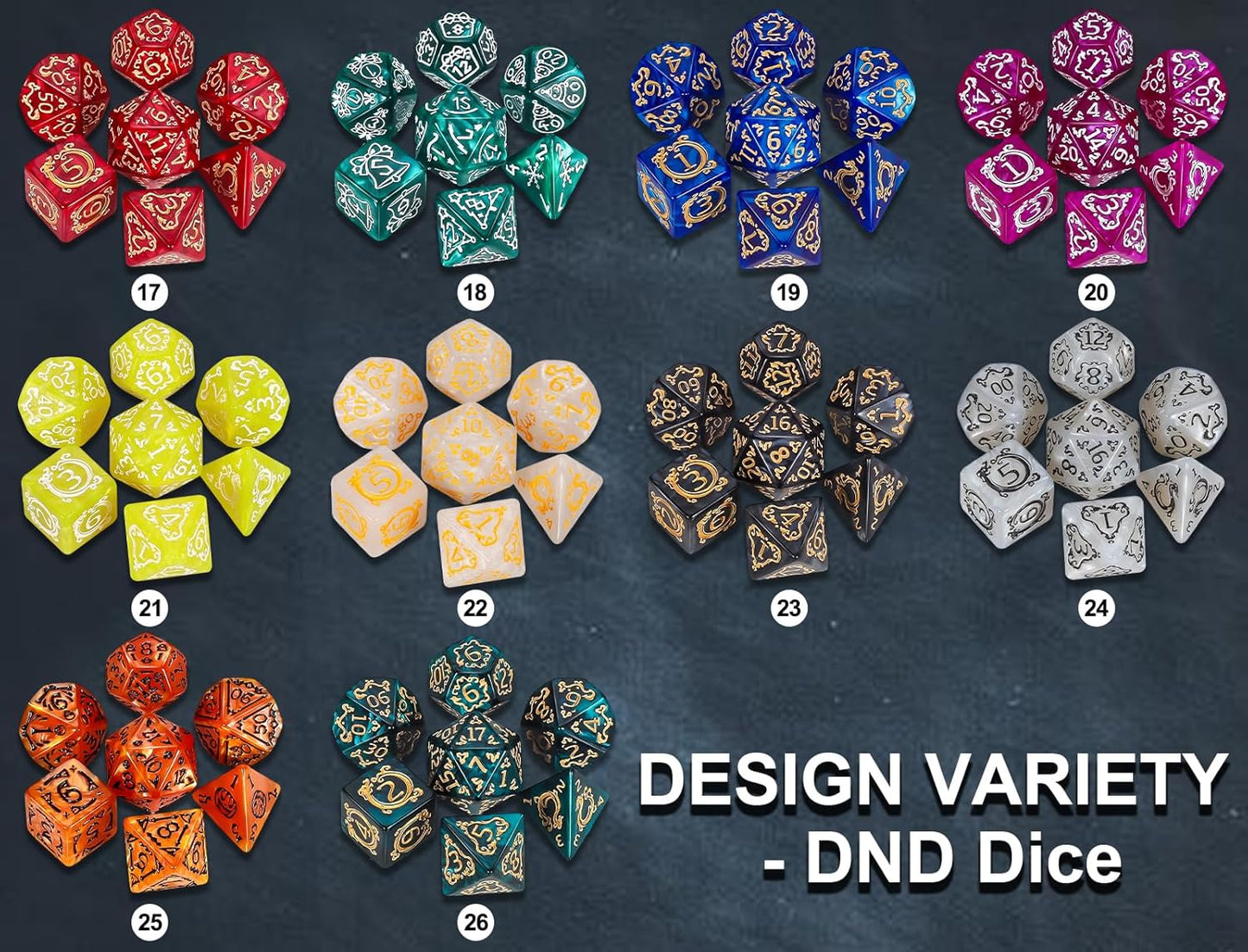 CiaraQ DND Dice Sets- 26 X 7 Polyhedral Dice (182pcs) with a Large Drawstring Bag, Multi-Color Engraved Gaming Dice for Dungeons and Dragons, Role Playing Table Game.