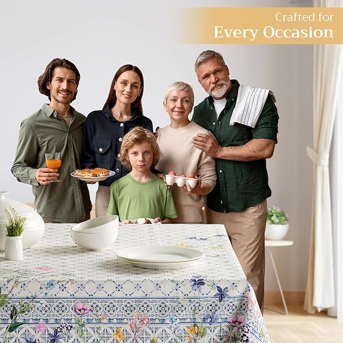 Maison d' Hermine Table Cloth Rectangle Table 100% Cotton 70 x 140 Inches Tablecloth Reusable Decorative Everyday Use for Dining Room, Farmhouse, Home, Party, Festive & Wedding Spring Summer - Faience