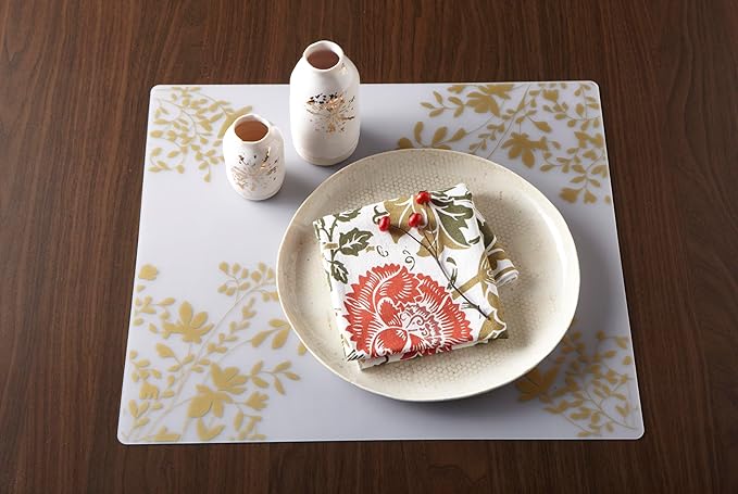 MODERN-TWIST Placemat 100% Food-Grade Silicone, Waterproof and Reusable, Jardin – Gold
