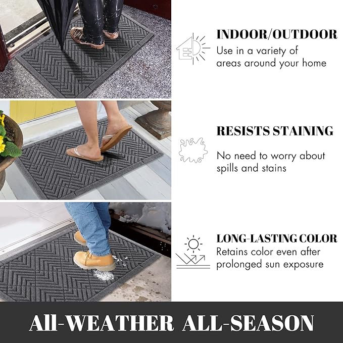 Yimobra Door Mats Outdoor 29.5x17, All-Season Waterproof Outdoor Mats for Front Door Entrance with Drainage Holes, Heavy Duty Non-Slip Doormat for Garage Patio Entryway Indoor, Gray