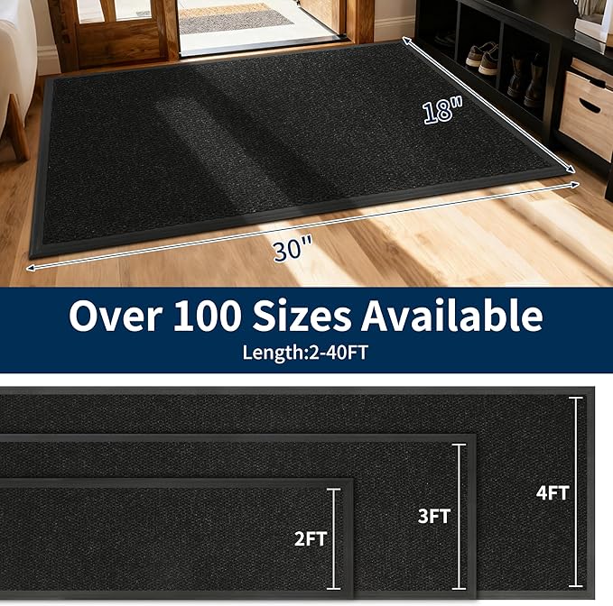 30" X 18" Commercial Outdoor Doormats Customized Sizes,Thick Heavy Duty Rubber Door Mat Indoor Outside, 0.35" Low Profile All-Weather Waterproof Matt for Garage Floor Patio Porch Entrance Entryway
