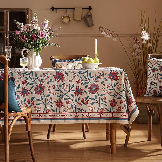 Designer Linen Small Rectangle Tablecloth,Vintage William Morris Wrinkle Resistant Floral Table Cloth,Decor Table Cover for Kitchen,Dining,Thanksgiving,Christmas,55"*71"-Dorodango B