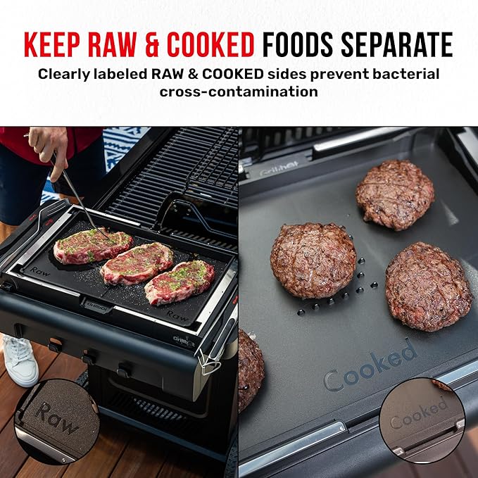 Grillbot FlipTray Dual-Sided Grilling Prep and Serving Tray - Raw/Cooked Food Separation, BBQ Grill Carry System Tray, Built-in Stainless Tools, BPA-Free, Dishwasher Safe, Tray for Outdoor Grill