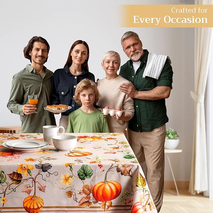 Maison d' Hermine Table Cloth Rectangle Table 100% Cotton 70 x 90 Inches Fall Tablecloth Reusable Everyday Use for Thanksgiving Christmas Decorations Dining Farmhouse Party (Potiron)