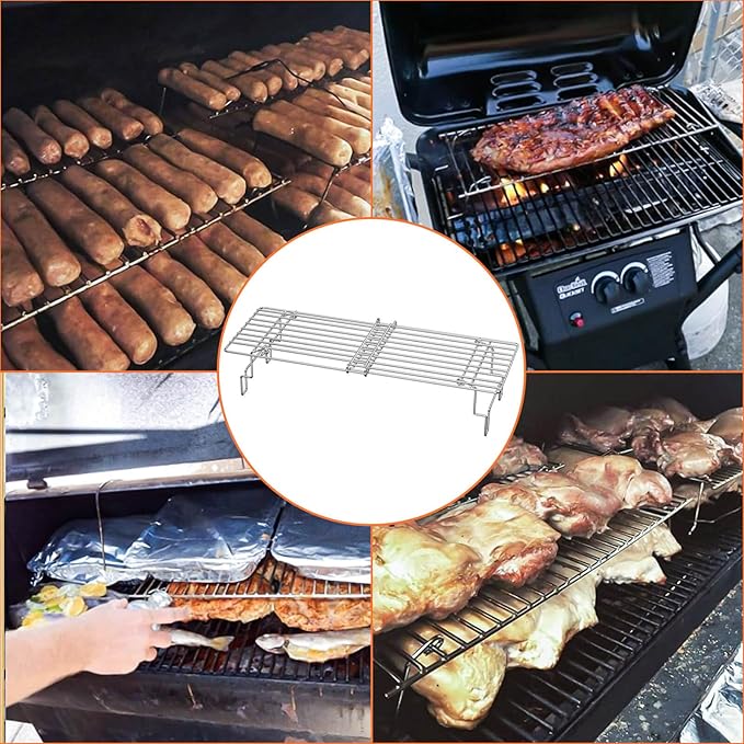 Hisencn Universal Grill Rack for Gas/Wood Pellet/Griddle/Smoker Grill, Adjustable Warming Rack, Upper Rack with Foldable Leg, Adjustable Length 15.3-22.1 in (Universal Grill Rack)