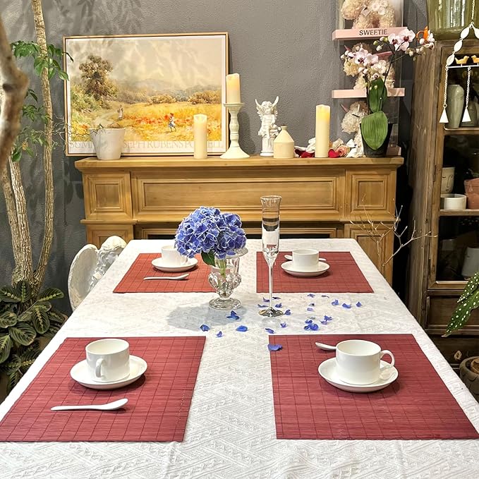 ANDSTAR Set of 24 Bamboo Placemats 17.7X11.8Inch Sushi Rolling Mat Japanese Style Bamboo Mat Natural Place Mats Washable Heat Resistant Table Mats for Dinner Dining Table Wedding Parties（Red）