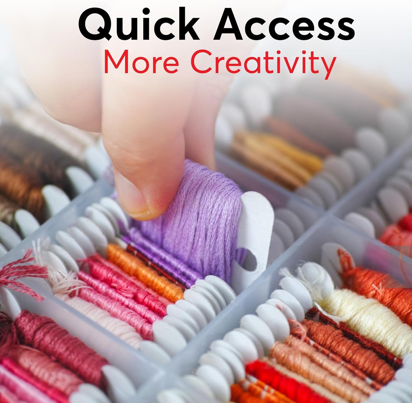 2PACK Embroidery Floss Organizer Box with 50 Cardboard Bobbins - 17 Compartments Clear embroidery thread and Beads organizer box, Snap-Tight Clear Sewing Organizer - Jewelry Bead Holder (Made in USA)