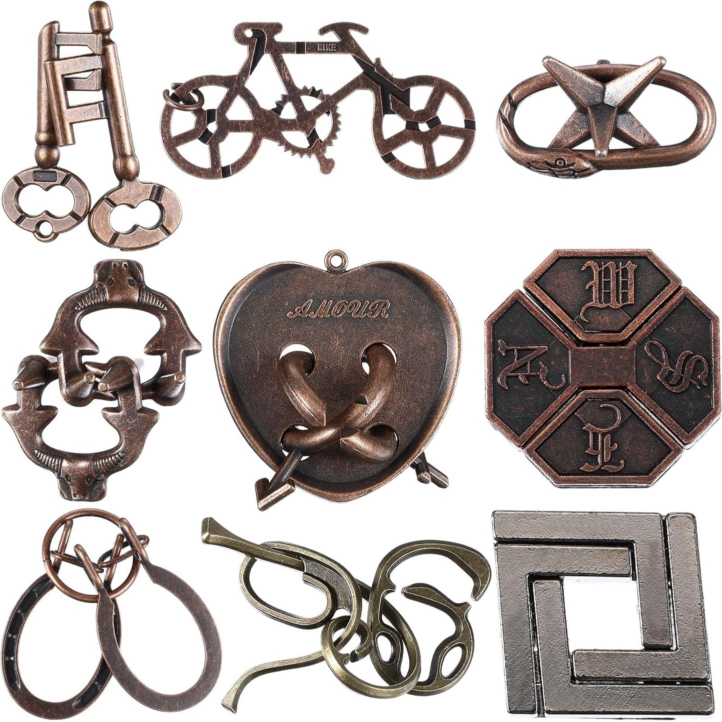 Wettarn 9 Pcs Metal Brain Teaser Puzzles Teaser 3D Steel Puzzle for Adults Unlock Interlocking Games IQ Education Smart Logic Test Toys for Adults Mind Challenge(Classic Style)