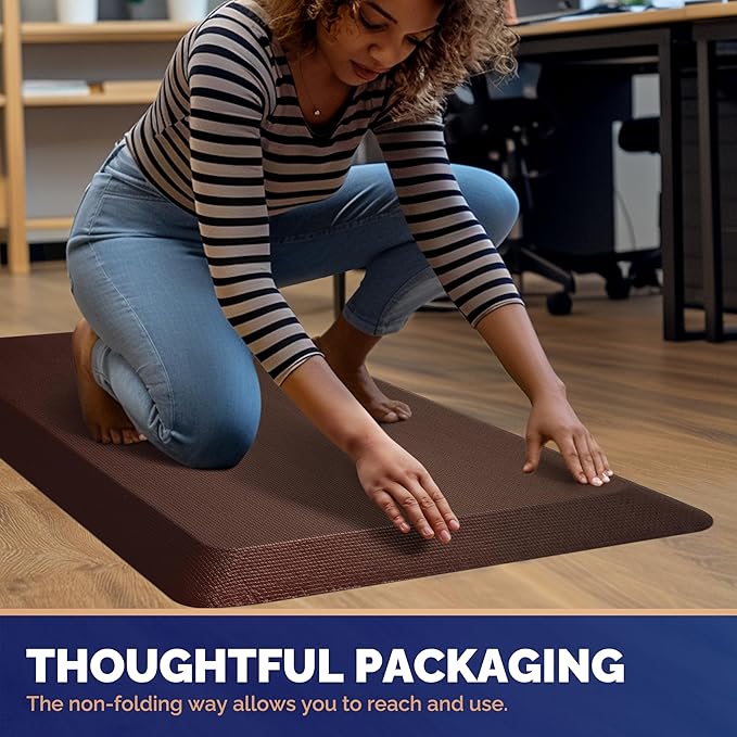 FEATOL Anti Fatigue Mat for Standing, 9/10 Extra Thick Ergonomic Standing Desk Mat, Comfort & Durable Memory Foam Standing Mat at Home,Office All Day (20" x 32", Brown, 1PC)