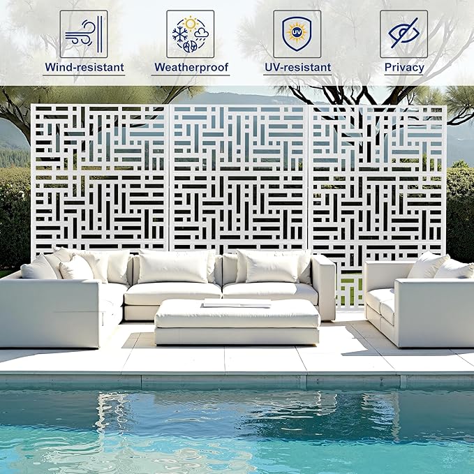 Outdoor Privacy Screen,72" H×47" W Metal Privacy Screen, Freestanding Privacy Fence Panels for Patio