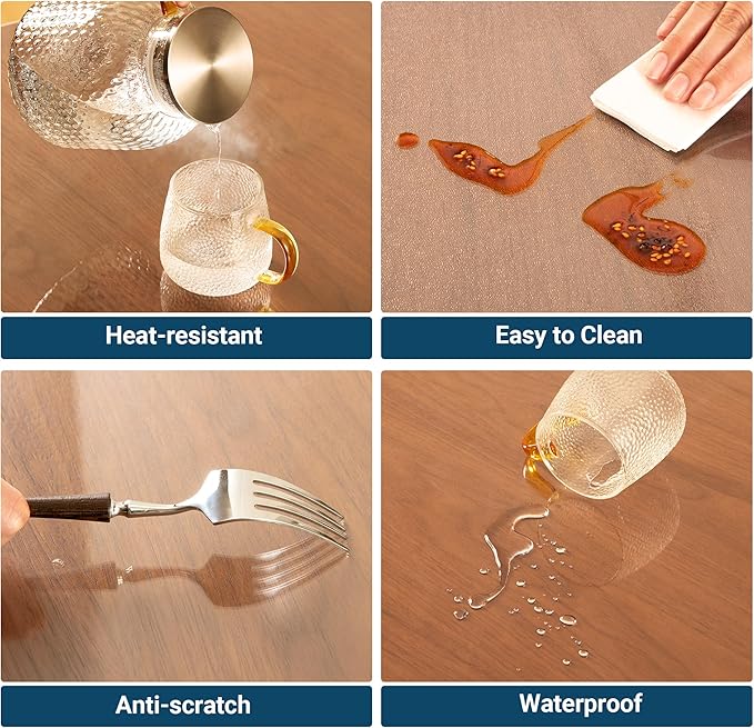 48 Inch Clear Round Table Cover Protector, 2.0mm Transparent Plastic Table Protector Waterproof, Anti-Scratch Clear Desk Mat for Office Desktop Dresser Dining Table, FDA Compliant