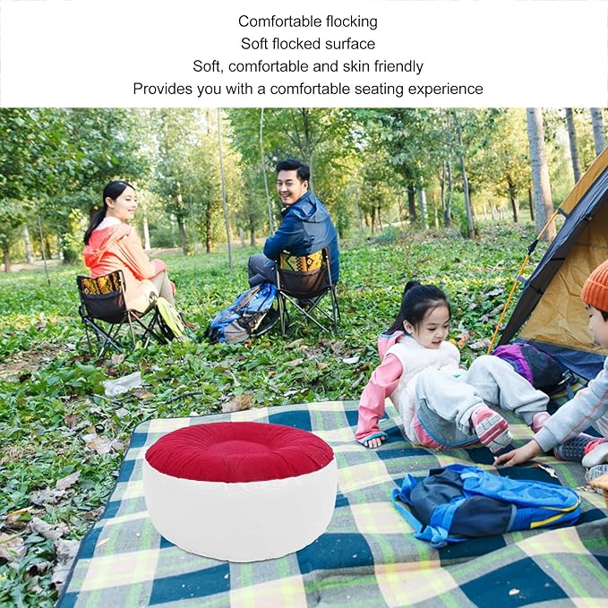 ZJchao Inflatable Pouf Ottoman, Outdoor Ottoman, Inflatable Foot Rest, Flocking Stool Multipurpose Lightweight Round Portable Stool for Travel Camping Outdoor Activities (Red)