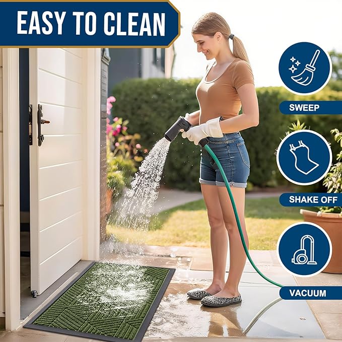 Smiry Front Door Mat Outside Entrance, Heavy Duty Sturdy Natural Rubber Doormat, Trap Dirt and Moisture, Easy Clean Low Profile Mats for Indoor Outdoor Entry, Irregular Triangle (36x24, FST-Green)