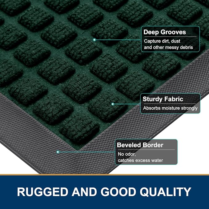 Smiry Front Door Mat Outside Entrance, Heavy Duty Natural Rubber Doormat, Non Slip Trap Dirt and Moisture Easy Clean, Low Profile Welcome Floor Mats for Indoor Outdoor Entry, 70x46.5 Inch, Black Green