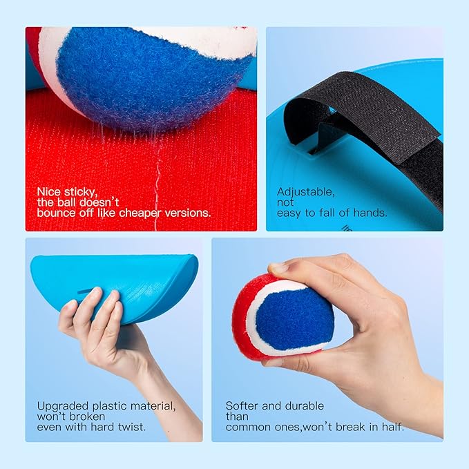 EVERICH TOY Upgraded Toss and Catch Ball Game Set, Kids Toy Stocking Stuffers for Boys Girls Ages 3-12, Includes 2 Paddles 2 Sticky Balls, Water-Resistant Indoor Outdoor Toy for Beach Pool Yard