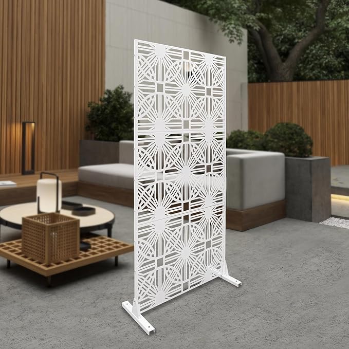 Outdoor Privacy Screen Freestanding, 36" W x 71.5" H Outdoor Decorative Screen Backyard Privacy Fence for Patio Garden Balcony Porch, White Lattice Panels