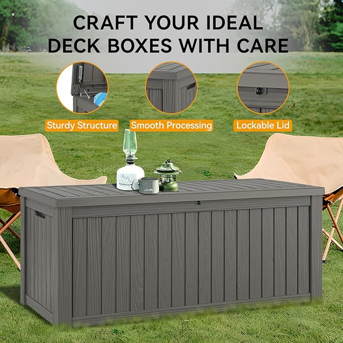 150 Gallon Outdoor Storage Box, Resin Deck Boxes Outdoor Waterproof For Patio Furniture, Garden Tools, Pool Supplies, Durable And UV Resistant, Lockable