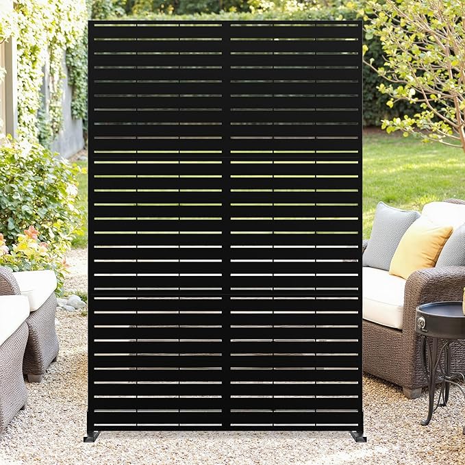 GarveeLife Metal Privacy Screen 72" h x 47" w, Outdoor Privacy Screens and Panels, Freestanding Decorative Fence for Patio Lawn Garden Deck Balcony, 3-Panel with Stand for Outdoor & Indoor Use