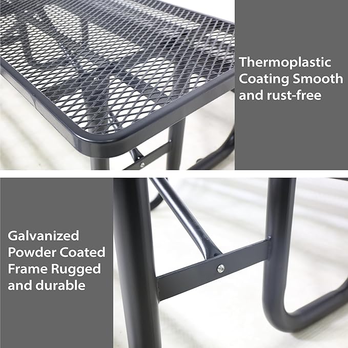 6FT Rectangular Metal Picnic Table for Outdoors, Commercial Steel Metal Picnic Tables, Heavy Duty Sturdy Picnic Tables Furniture Set for Patio Garden Courtyard BBQ, with Umbrella Hole, Black