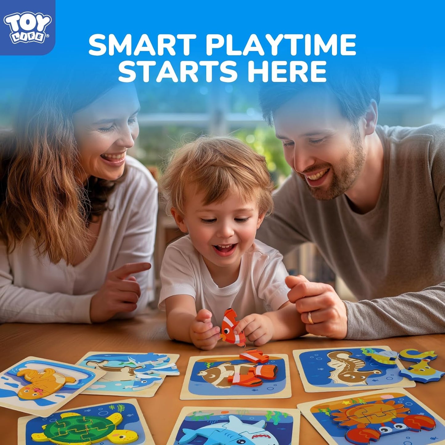 TOY Life Toddler Puzzles Ages 2-4, Wooden Puzzles for Toddlers 1-3, 7 Pcs Sea Animals Puzzle 2 Year Old, Montessori Toddler Boys Girls Toys 2-3, Educational Gift Learning Toys for 2 Year Old