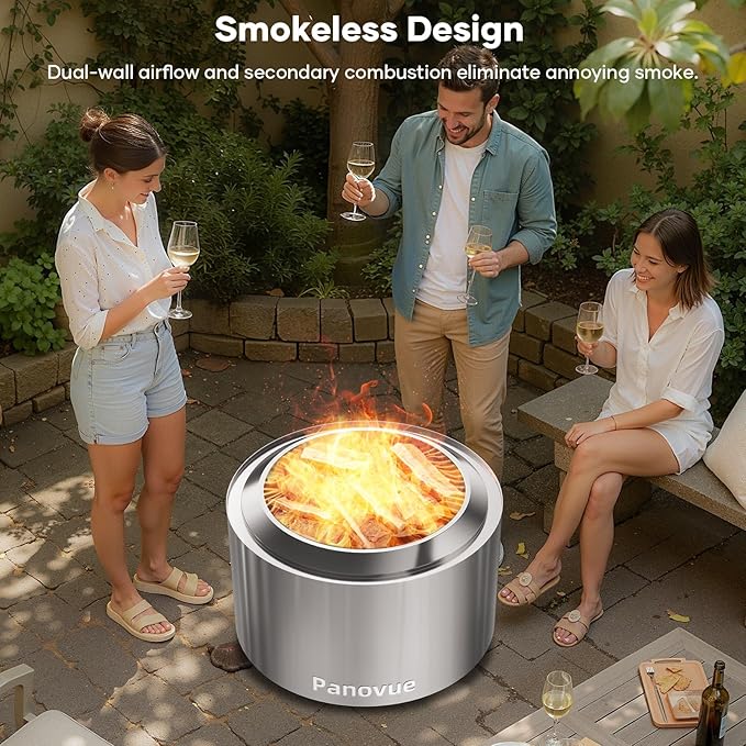 22 Inch Smokeless Fire Pit, Stainless Steel Wood Burning Outdoor Firepit for Outside Patio, Backyard, Camping and Outdoor Gatherings,Outdoor Fire Place with Removable Ash Pan