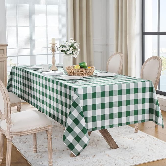 Softalker Gingham Checkered Tablecloth Rectangle - Outdoor Waterproof Buffalo Plaid Table Cloth, Stain Resistant Washable Table Cover for Picnic, Camping - Green and White, 2 Pack - 60 x 84 Inch