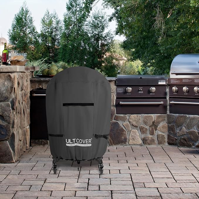 ULTCOVER Outdoor Waterproof Charcoal Kamado Joe Grill Cover for 18 inch Char-Griller Char-Broil and Other Round Smokers Size Up to 30” Dia x 45” H, Black