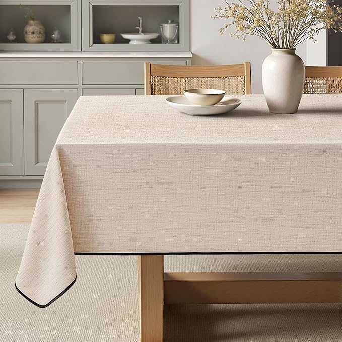 MIULEE Ivory-Black Linen Polyester Tablecloth 60x84 Inch Spring Rectangle Table Cloth Waterproof,Stain Resistant & Wrinkle Resistant for Dining Party Wedding