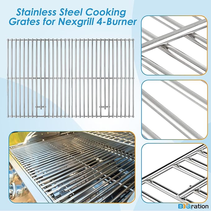 Grill Replacement Parts for Nexgrill 4-Burner 720-0830 720-0830H 720-0830A 720-0830HR 720-0830T, Cooking Grate, Heat Shield and Burner Kit for Nexgrill Replacement Parts 4-Burner 720-0830H
