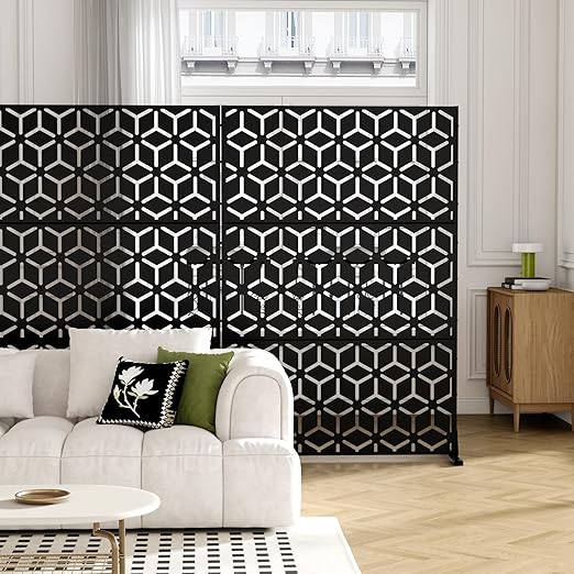Casaphoria 72" H x 47" W Metal Outdoor Privacy Screen, Freestanding Decorative Divider for Patio, Deck, Balcony, and Garden with Stable Base, Black Bob