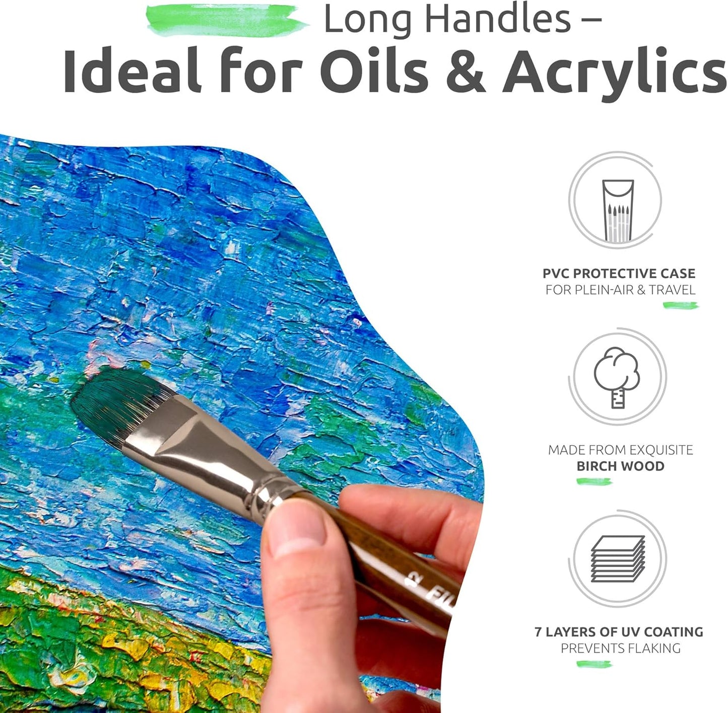 Professional Filbert Paint Brushes for Oil & Acrylic – 6pc Acrylic Paint Brush Set 2, 4, 6, 8, 10, & 12 with Durable Badger/Synthetic Bristles – Long Lacquered Birchwood Handles, No Shedding by ZenART