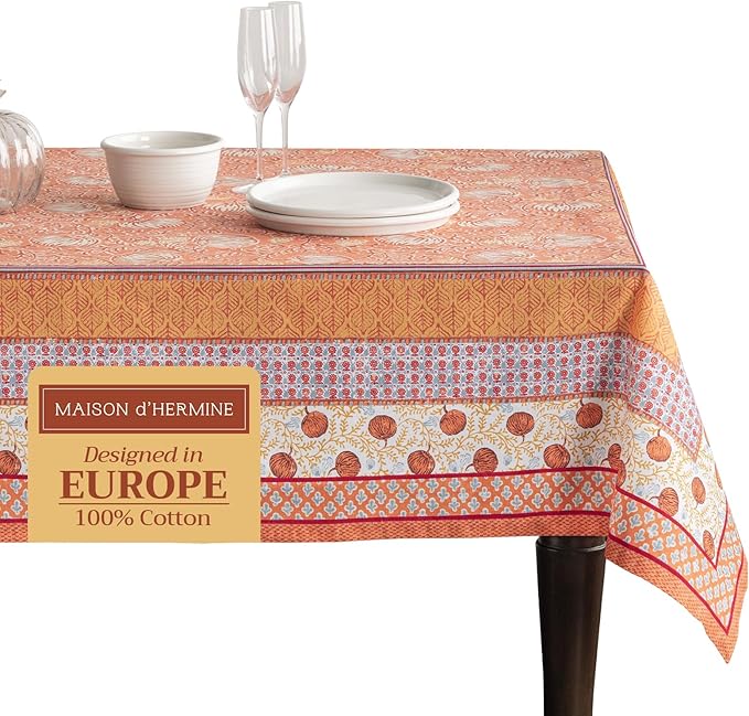Maison d' Hermine Table Cloth Rectangle Table 100% Cotton 60 x 108 Inches Fall Tablecloth Reusable Everyday Use for Thanksgiving Christmas Decorations Dining Farmhouse Party (Harvest Festival)