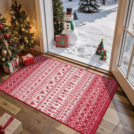 2025 Christmas Door Mat, 2x3 Small Red Rugs for Entryway, Low Pile Xmas Kitchen Rugs Non Slip Washable, Thin Bathroom Rugs Fit Under Door, Winter Holiday Accent Rug for Entry Bedroom