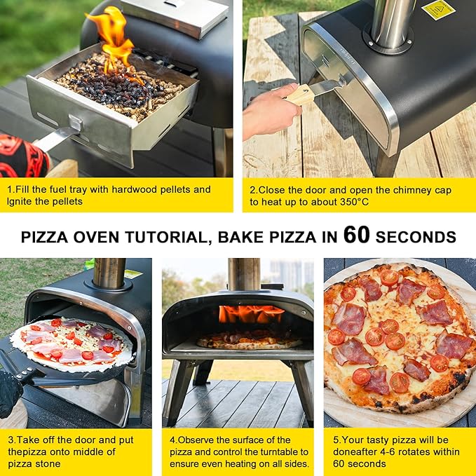 Pizza Oven Outdoor 12" Wood Fired Pizza Ovens Pellet Pizza Stove for outside, Portable Stainless Steel Pizza Oven for Backyard Pizza Ovens