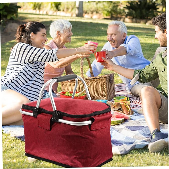 Portable Picnic Basket Handle Insulated Folding Tote Bag for Outdoor Dining Capacity Storage Organizer for Food and Tableware Design
