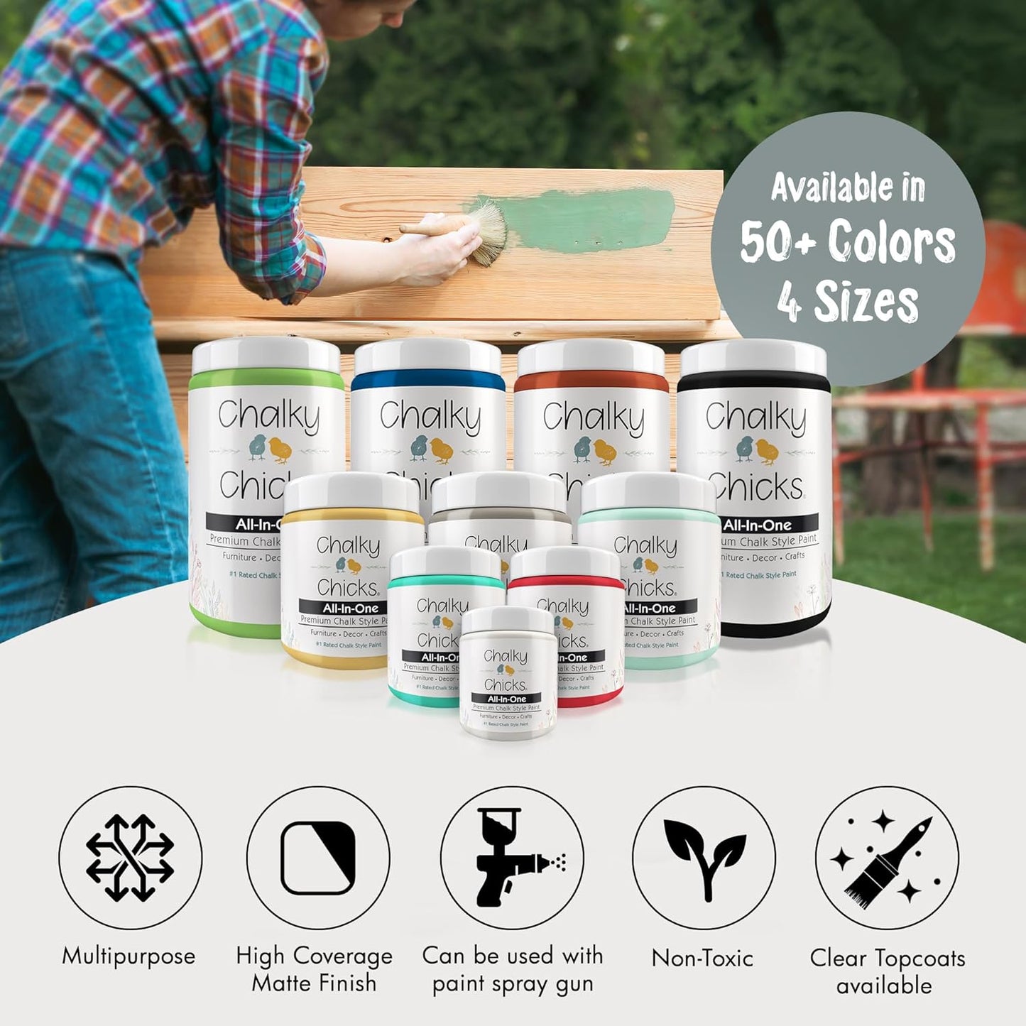 Chalky Chicks All-in-One Chalk Paint for Furniture or Cabinet - 8 Fl Oz - Matte Finish Sea Glass (Light Blue) for Metal, Wood Furniture Paint - No Sanding All-in-One for Home Decor & Crafts, USA Made