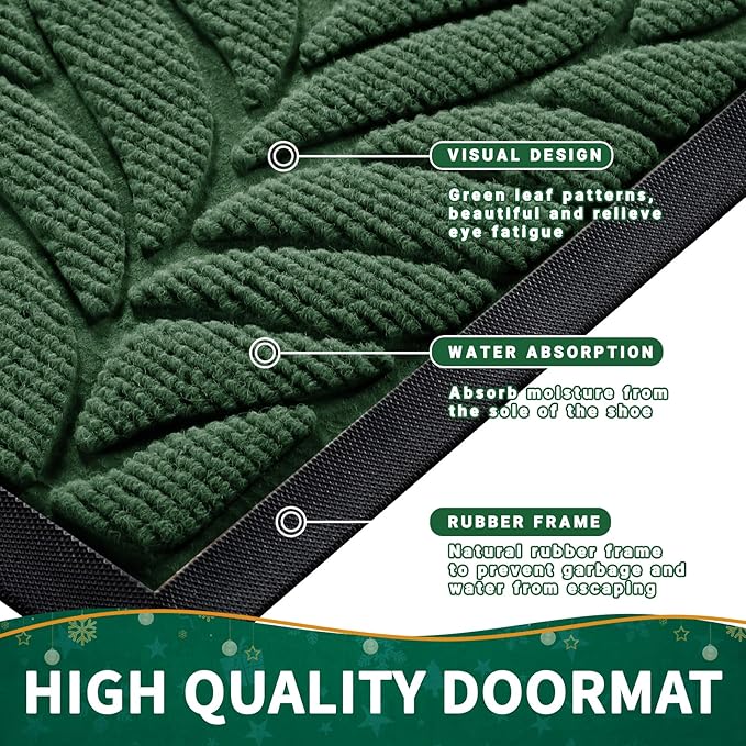 Yimobra Front Door Mat Outdoor Indoor, 29.5x17 All-Season Waterproof Door Mat Outside Entrance, All-Weather Non-Slip Outside Doormat for Garage Patio Entryway, Green